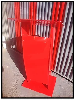 Red Acrylic C-shaped Podium With Full Front