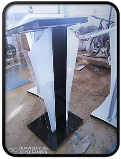 Custom Designed Cone Shaped Podium In Black And Frosted Acrylic