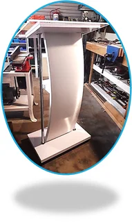 Custom Designed C-shape White Podium With 2 Poles