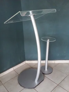 Silver Single Pole Steel Podium With Side Table