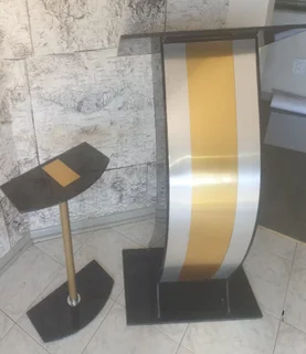 Banana Shaped Podium Black & Gold With Side Table