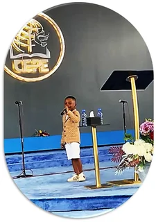 Future Pastor Making Use Of Single Pole Golden Steel Podium With Side Table