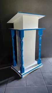 Great Looking Wooden Podium In White And Blue