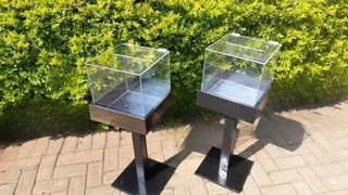 Offering, Tithes And Prayer Request Boxes On Wooden Stands