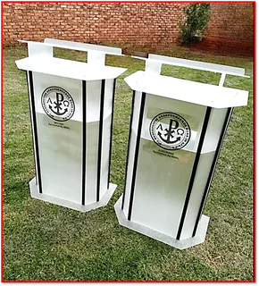 Frosted Half Dec Podium With Black Strips