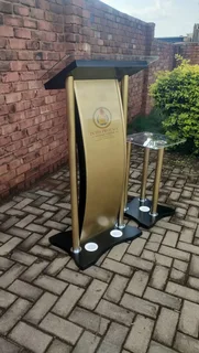 Beautiful Black & Gold Podium With Led's And Side Table