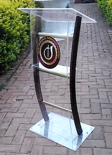 Custom Designed C-shape Podium With Wood Panels On Side