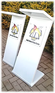 Own Two Of These White Z-shaped Podiums At A Bargain Price