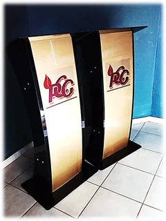 Coming In At A Bargain Is Two Beautiful Black And Gold Podiums