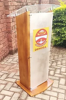 Golden Oak Wooden Podium With Full Frosted Front And Acrylic Top