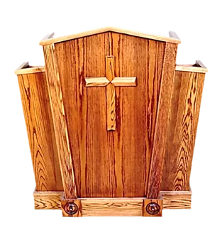 Beautful Wooden Pulpit With Patterns Creating A Warm Atmosphere