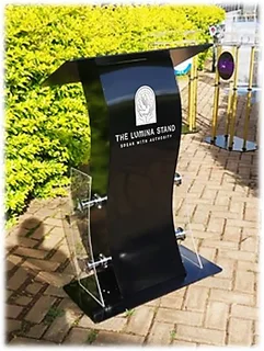 A Beautiful Dark Translucent Curved Podium Displaying Elegance