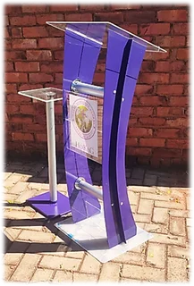 Purple C-shaped Podium With Side Table Combo