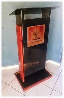 Dark Black Translucen H-shape Podium With Wood