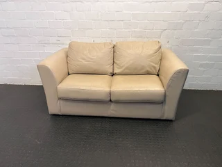 Chic Beige Leather 2-Seater Couch with Minor Wear- A52700