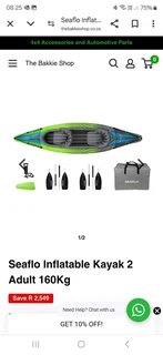 Inflatable kayak with oars and pump
