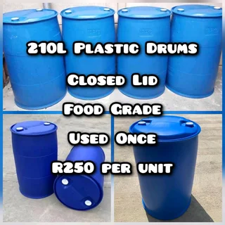 210L Plastic Drums - Closed lid
