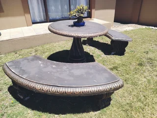 Outdoor Concrete Table and Benches For Sale
