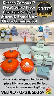 Kitchen Combo (cast Iron Pots&#43;bread Bin&#43;cannisters) 12 Piece Set R1079