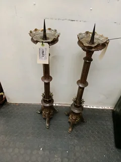 Antique brass Altar Prickett candlesticks 108Nov25