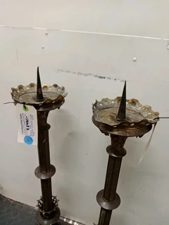 Antique brass Altar Prickett candlesticks 108Nov25
