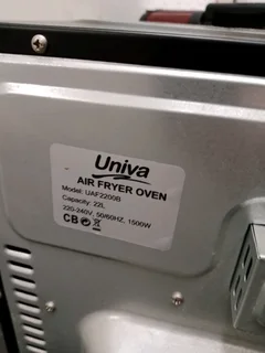 Univa 22litre Air fryer oven 117Nov25