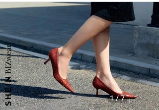 Shein Women&#39;s Wine red fashionable woven high heels