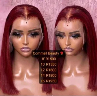 14inch Ear lace frontal Peruvian hair wig Burgundy.grade 12A