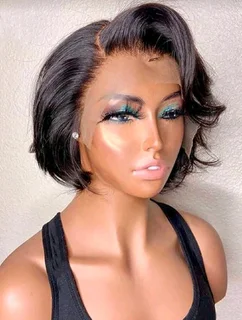 Ear to ear lace Frontal 13x4 peruvian Hair Wig Black Pixie cut. grade12A