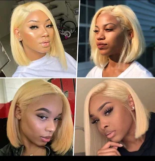 8 Ear to ear lace Frontal 13x4 peruvian Hair Wig blonde bob . grade12A