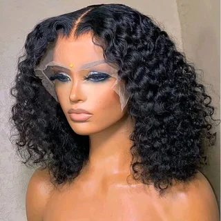 12 inch Ear to ear lace Frontal 13x4 peruvian Hair Wig Black curly  . grade12A