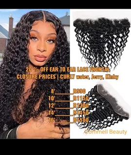10 inch Ear to ear Lace Frontal 13x4 Closure Water curly /Jerry curly . 12A