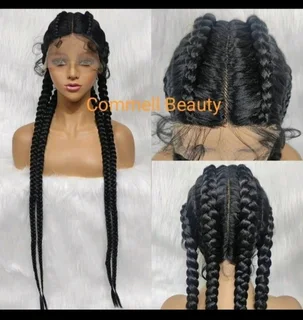 Cornrow Braided Lace Frontal Wig Synthetic With Baby Hair 32inch,  180 Density,