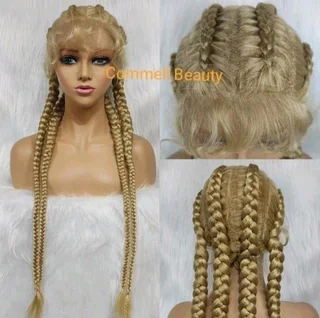 Cornrow Braided Lace Frontal Wig Synthetic With Baby Hair 32inch,  180 Density,