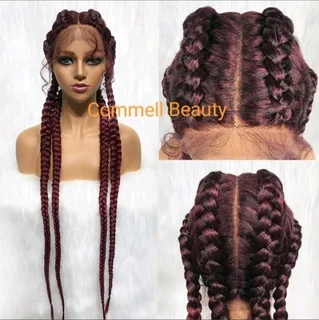 Cornrow Braided Lace Frontal Wig Synthetic With Baby Hair 32inch,  180 Density,