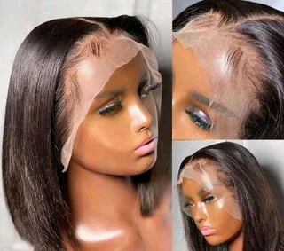 12inch ar to ear lace frontal Peruvian hair wig natural black . Grade 12A