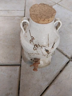 Wine carafe, ceramic, handmade, 290mm high x &#43;_ 200mm diameter, on stand.