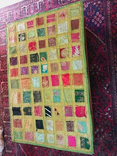 Tablecloth/Runner, 1420x950mm, plus cushion, multicolored, with silver &amp; gold thread, Set.