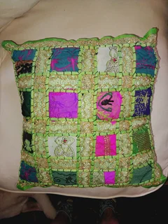 Tablecloth/Runner, 1420x950mm, plus cushion, multicolored, with silver &amp; gold thread, Set.