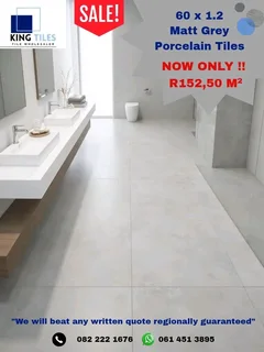 60 x 1.2 Matt grey porcelain tiles