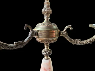 Mid-Century Brass and Marble/Onyx Accent Lamp