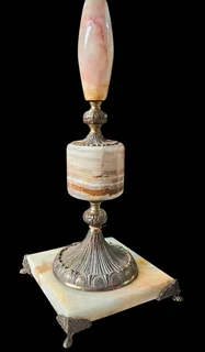 Mid-Century Brass and Marble/Onyx Accent Lamp