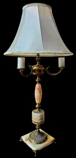 Mid-Century Brass and Marble/Onyx Accent Lamp