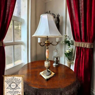 Mid-Century Brass and Marble/Onyx Accent Lamp