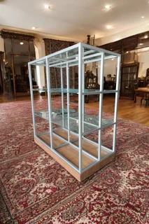 Elegance of our Stainless Steel Display Shelf on Casters sized at 144x133x68cm