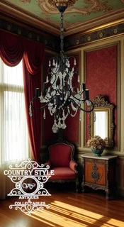Black metal and crystal chandelier