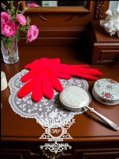 Red Textured Knit Gloves