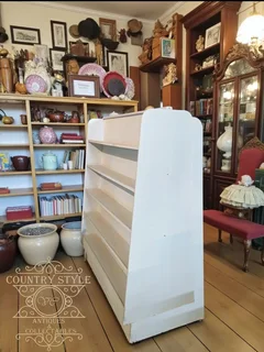 Vintage wooden display shelf &#34;gondola&#34; design.