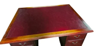 Executive Pedestal Desk with Red Leather Inlay