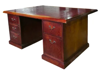 Executive Pedestal Desk with Red Leather Inlay